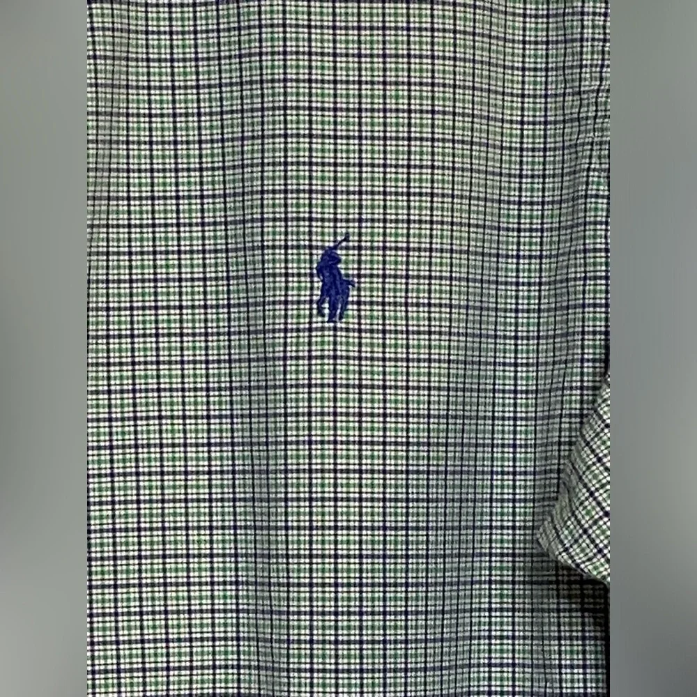Polo Ralph Lauren Checked Shirt Mens Large Blue Green Classic Fit 100% Cotton